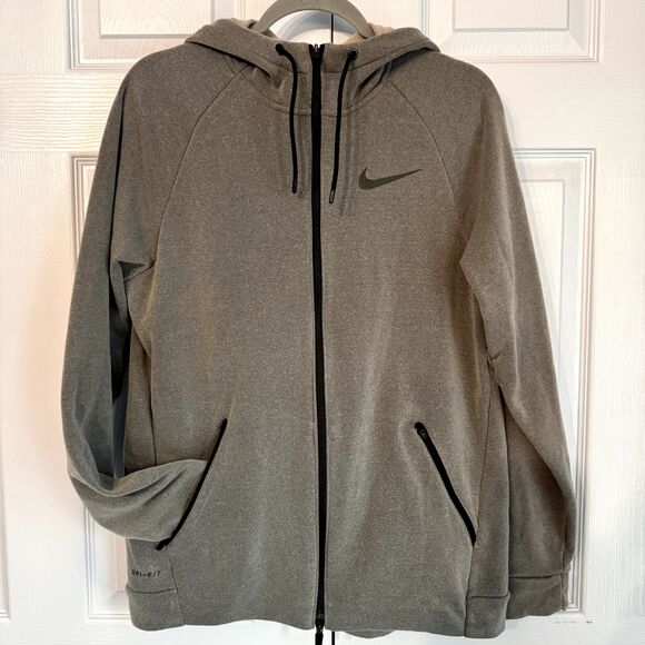 NIKE Dri-Fit Lg Full Zip Front Grey Fleece Hoodie - Picture 1 of 8